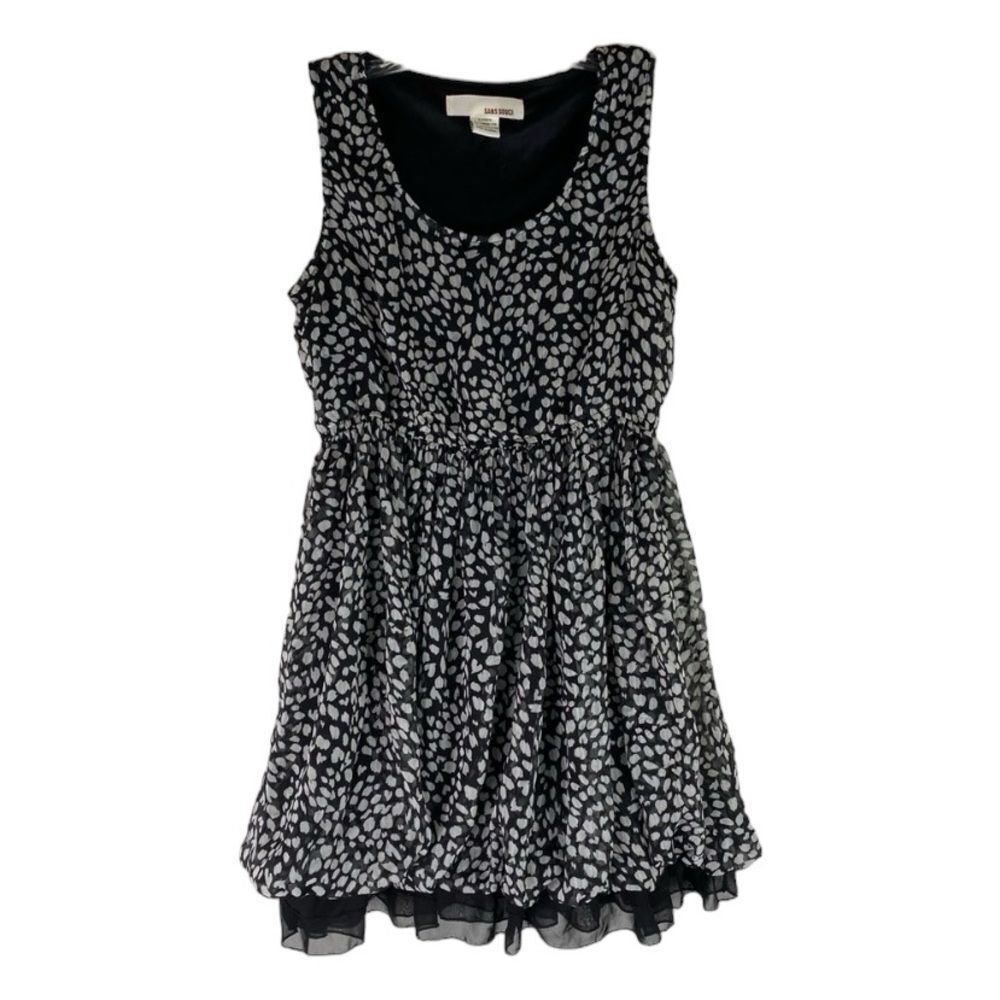 Sans Souci Dress Womens Black White Animal Print Bubble Hem Sleeveless Scoop S